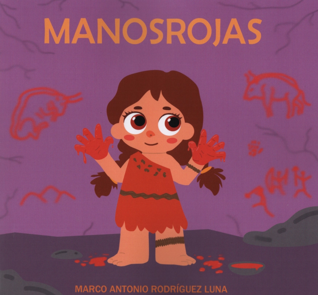 Dibujo de una niña con las manos llenas de pintura